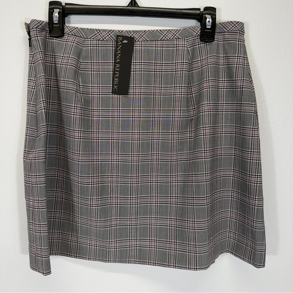 Banana Republic Plaid Black and White Wool‎ Blend Mini Pencil Skirt Size 10 - Picture 4 of 8